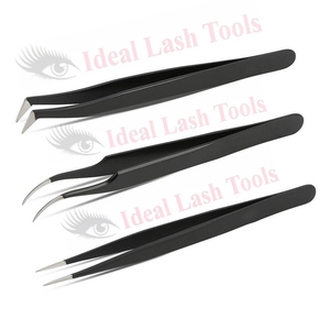 Pince à épiler pour extensions de cils en acier inoxydable à pointe en fibre noire, meilleur volume, fabricant de pinces à cils - Product Image 1