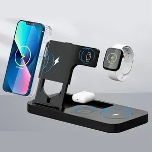 4 in 1 QC 3.0 Magnetic wireless charger stand 3in1 Portable Fast charging station Qi Foldable 3 in 1 Wireless Charger for iPhone