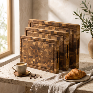 Ensemble de 3 planches à découper en bois FSC Ha Le Premium, rectangulaires avec poignée, pack combiné, planches à découper de cuisine - Product Image 1