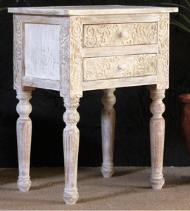 Mesita de noche de madera blanca con grabados, estilo rústico, para dormitorio y sala de estar, mueble de madera tallada asequible. - Product Image 4