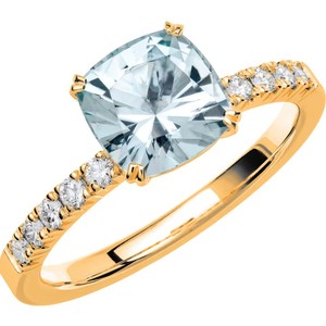 Classic Luxury Cushion Cut Blue Topaz 925 Sterling <b>Silver</b> Gold Plated Prong <b>Set</b> Engagement Wedding Anniversary <b>Ring</b> - Product Image 3