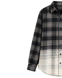 Camisa de Franela a Cuadros Ombre Color Carbón para Mujer, Personalizada por el Fabricante, Manga Larga, Cierre de Botones, Informal, Mezcla de Algodón, Otoño Invierno - Product Image 3