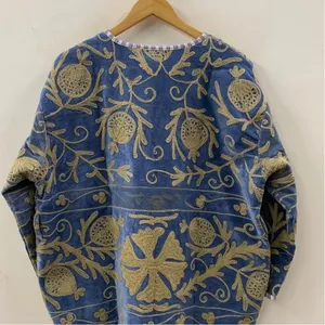Chaqueta Reversible de Terciopelo Azul Premium 2026, Superventas, para Mujer, Hecha a Mano con Bordado Floral en Hilo y Zari Dorado - Product Image 2
