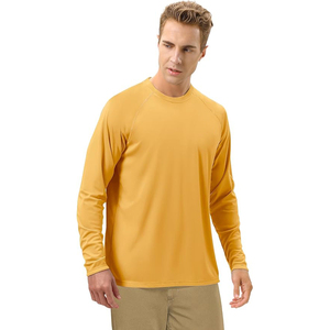 Bold Golden Yellow <b>Mens</b> UV Sun Protection Long Sleeve Rash Guard Quick Dry Breathable Swimwear <b>Top</b> - Product Image 2