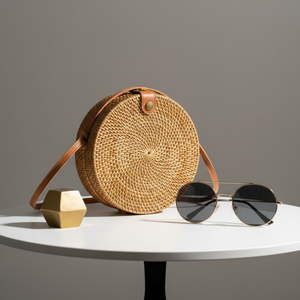 Handmade Rattan Wicker Crossbody <b>Bag</b> Women Summer Beach <b>Boho</b> Style Natural Straw Handbag Vietnam Supplier OEM Custom Bucket - Product Image 1