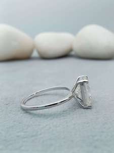 Afar Jewels 925 Sterling <b>Silver</b> Rhodium Moissanite <b>Emerald</b> Cut Prong Set Solitaire <b>Ring</b> for Women Wedding Party Anniversary - Product Image 4