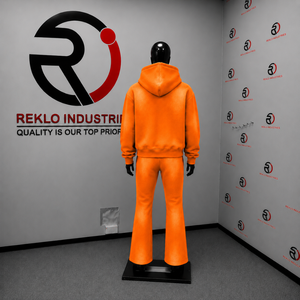 Ensemble de survêtement orange personnalisé pour homme, sweat à capuche zippé avec empiècements blancs contrastants, pantalon évasé, ensemble deux pièces de sport, vente en gros OEM Streetwear - Product Image 4