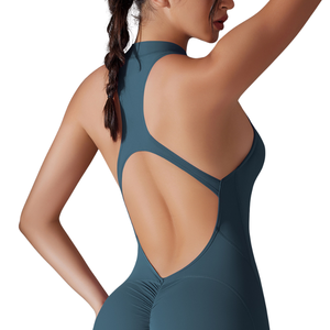 Mono deportivo largo de una pieza con cremallera, sin espalda y efecto fruncido en los glúteos, para mujer, ideal para yoga y gimnasio. - Product Image 5