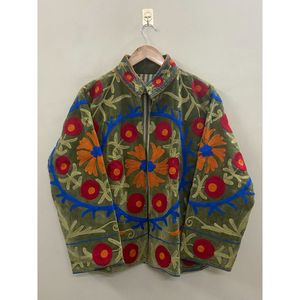 Hand Embroidered <b>Velvet</b> Cotton <b>Jacket</b> Women Mandarin Collar Full Sleeve Winter Bohemian Eye Pattern Open Front Coat - Product Image 6