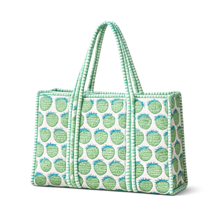 Bolso Tote Acolchado de Algodón con Estampado Floral Bohemio Vintage HappyKraft, Cierre de Cremallera, Estampado a Mano de Jaipur, para Mujer, Todas las Temporadas - Product Image 1