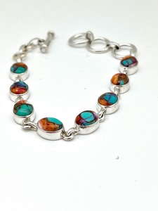 Bracelet ajustable en argent sterling 925 avec turquoise naturelle, 7-8 pouces, bijoux en pierres précieuses faits à la main pour hommes et femmes - Product Image 3