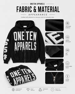 เสื้อฮู้ดดี้โอเวอร์ไซส์ผู้ชาย ONETEN APPARELS ผ้าฝ้ายถัก สไตล์สตรีทแวร์ มีซิป แต่งโลโก้ปักด้านหน้า - Product Image 1