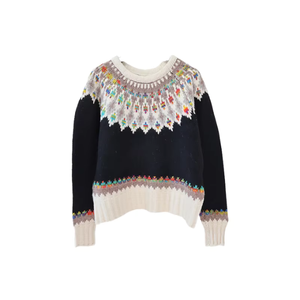 Suéter de Punto Bohemio para Mujer, Cuello Redondo, Manga Larga, Invierno, Patrón Bordado, 100% Acrílico, Antipilling, Largo Regular - Product Image 1