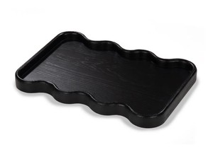 High Quality Eco Friendly Acacia Wood Black Scalloped Serving <b>Tray</b> Decorative Rustic Design for Steak Pasta <b>Snacks</b> Kitchenware - Product Image 2