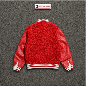 NEW QUALITY Men's <b>Red</b> 100% <b>Wool</b> Breathable Eco-Friendly Varsity Jacket Sleeve Solid Color Turn-down Collar Casual Winter - Product Image 6