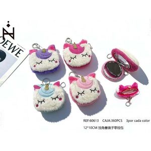 Portamonete a forma di unicorno Dewe 12x10cm con specchio, portachiavi e portafoglio in peluche per ragazze - Product Image 3