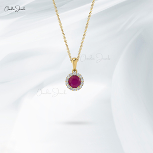 Offre Spéciale 2026 – Pendentif Halo en Rubis Naturel de Birmanie 4mm avec Accent Diamant en Or Fin 14k de Chordia Jewels - Product Image 6