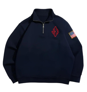 Sweat-shirt Homme Oversize à Col Zippé en Polaire Tricotée avec Broderie 3D, à Capuche, Hiver, Style Vintage Américain, Décontracté, Streetwear, 300g, Long - Product Image 1