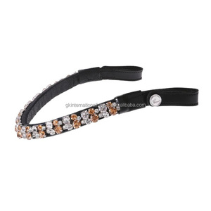 High Quality <b>Equestrian</b> Genuine Leather Horse Premium Quality brow band with Crystal Chain in Many Colors Dressage brow band - Product Image 3