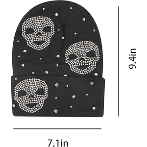 OEM Black Rhinestone Knit Beanie Hat Women <b>Men</b> Winter Cuffed <b>Cap</b> Ribbed Soft Warm Streetwear Custom Logo Hat - Product Image 6