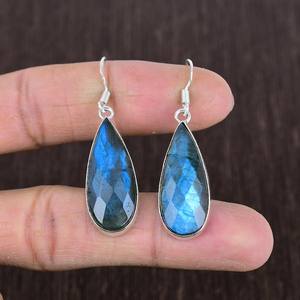 Boucles d'oreilles pendantes en argent sterling et labradorite bleue, bijoux artisanaux bohèmes, cadeau de luxe pour femme - Product Image 5