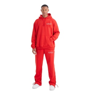 Oversized <b>Red</b> <b>Hoodie</b> and Pleated Sweatpants Set 100% Cotton Breathable Quick Dry Custom Printed Men's Loose Fit Tracksuit - Product Image 1