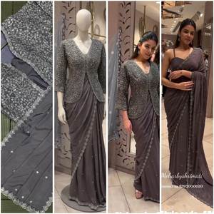 Nouvelle veste de fête traditionnelle pour femmes, super tendance, avec broderie de sari pour Diwali/mariage - Product Image 4