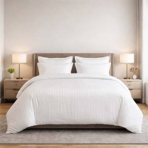 Juego de Sábanas y Fundas de Almohada de Satén a Rayas 100% Algodón 400 Hilos para Cama Individual, Calidad Premium para Hoteles (Blanco, 60x90 pulgadas) - Product Image 1