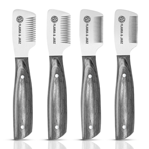 Flamia & Jabz Stainless Steel Pet Comb Wood Handle Dog Grooming Tool Stripping knife Cats and Dogs Black - Product Image 1