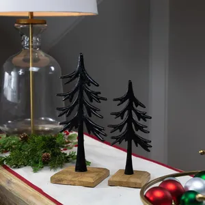 Juego de Dos Esculturas de Pino en Metal Negro sobre Bases de Madera, Decoración Navideña para Mesa, Repisa y Oficina - Product Image 4