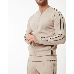Survêtement beige pour homme, sweat-shirt décontracté long avec poches latérales, vêtement d'automne, couleur unie, polyester et coton, fermeture éclair, 2026 - Product Image 4