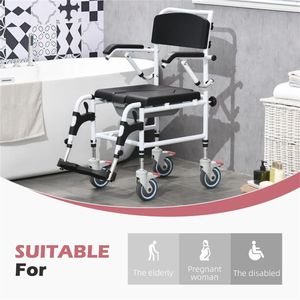 Sedia a rotelle pieghevole leggera con rivestimento a polvere per doccia e WC, per anziani (fino a 150 kg) - Product Image 6