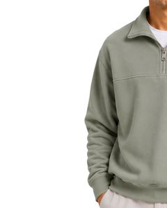 Sage Green <b>Men</b> Oversized Quarter Zip Sweatshirt <b>Pullover</b> Fleece Cotton Polyester Casual Winter Sweatshirt With Stand Collar - Product Image 3