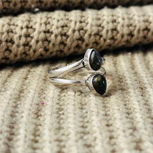 Boho <b>Labradorite</b> Brass <b>Ring</b> Silver plated Womens Double Band Gemstone Wholesale <b>Ring</b> - Product Image 3