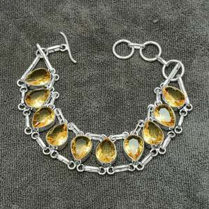 กำไลข้อมือซิทรินทำมือ เงินแท้ 925 เครื่องประดับพลอยธรรมชาติ หินสีเหลือง กำไลข้อมือผู้หญิง ของขวัญ - Product Image 1