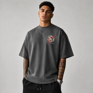 เสื้อยืดโอเวอร์ไซส์ผู้ชายแบบถักเนื้อผ้าทึบ ระบายอากาศได้ดี เป็นมิตรกับสิ่งแวดล้อม ไม่ยับง่าย สั่งทำได้ตามต้องการ สไตล์สตรีทแวร์ลำลอง ขายส่ง - Product Image 1