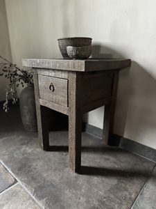 Rustic Driftwood Small <b>Side</b> Table Nightstand with Single <b>Drawer</b> and Natural Weathered Finish <b>Bedroom</b> Furniture - Product Image 3