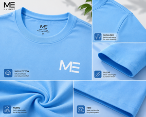 T-shirt bleu ciel 100 % coton, manches courtes, col rond, coupe classique, décontracté, effet délavé, 250 g, coutures durables, tissu respirant, personnalisable - Product Image 3