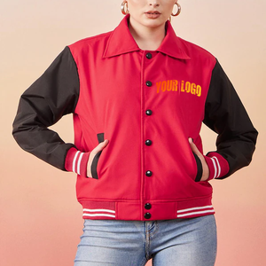 Women's Casual Leather Varsity Jacket Standing Collar Knitted Plain Dyed Breathable Windproof Winter Custom Logo High Quality - Product Image 4