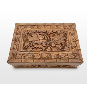 Natural <b>Wooden</b> Hand Carved Storage and Jewelry Box Sustainable Square - Product Image 3