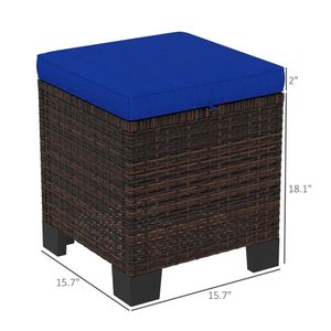 Two-Piece Outdoor <b>Stool</b> with Rattan Foot <b>Pad</b> and Dark Blue Cushion Terrace Ottomans Comfortable Footstool - Product Image 6