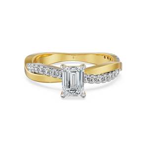 Bague de fiançailles de luxe moderne en moissanite taille émeraude, sertie pavé torsadé, en argent 925 plaqué or, pour mariage et anniversaire - Product Image 3