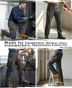 Men's Polyester <b>Work</b> <b>Pants</b> Abrasion Resistant <b>Cargo</b> Trousers with Tool Pockets Gray - Product Image 6