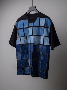 Custom Men's Regular Fit <b>Patchwork</b> T-<b>Shirt</b> Knitted Applique Short Sleeve Crew Neck Breathable Eco-Friendly Streetwear Fashion - Product Image 4