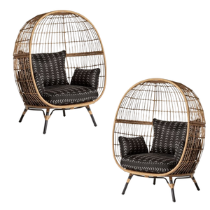 Modern Rattan Garden <b>Egg</b> <b>Chair</b> with Black Patterned <b>Cushion</b> Outdoor Contemporary Design - Product Image 4