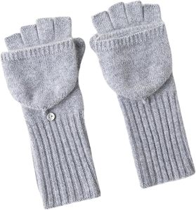 Gray Jacquard Flip Top Fingerless Gloves (Acrylic/Cotton) Ribbed Winter/Spring/Summer Touchscreen Wrist Warmth for Sports Daily - Product Image 1