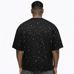 T-shirt homme premium à manches courtes, entièrement orné de strass, coupe ample et carrée, en coton premium, streetwear, haute qualité, tissu épais. - Product Image 4