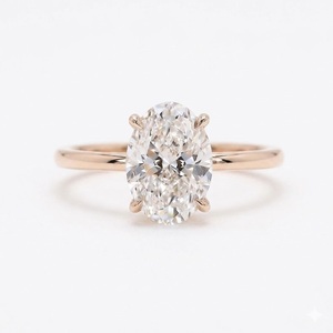 Joyería Personalizada para Regalo, Anillo de Compromiso con Diamante Cultivado en Laboratorio de 2 Quilates, 9x7 mm, Corte Ovalado, Oro Sólido de 14K, E VVS2, Anillo Solitario con Certificado IGI - Product Image 1