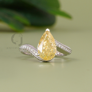 14K White Gold Vivid Yellow Pear Cut Lab Grown Diamond Prong Set Engagement Ring - Product Image 1