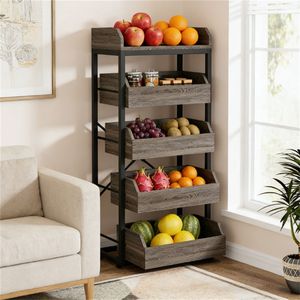 Wooden <b>Storage</b> Rack with Drawers Snack and <b>Basket</b> Rack Durable Drainage Solution - Product Image 3